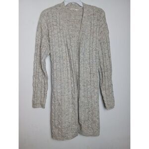 Tularosa Women Grey Beige Angola/Linen Blend Tie Waist Long Cardigan size Medium
